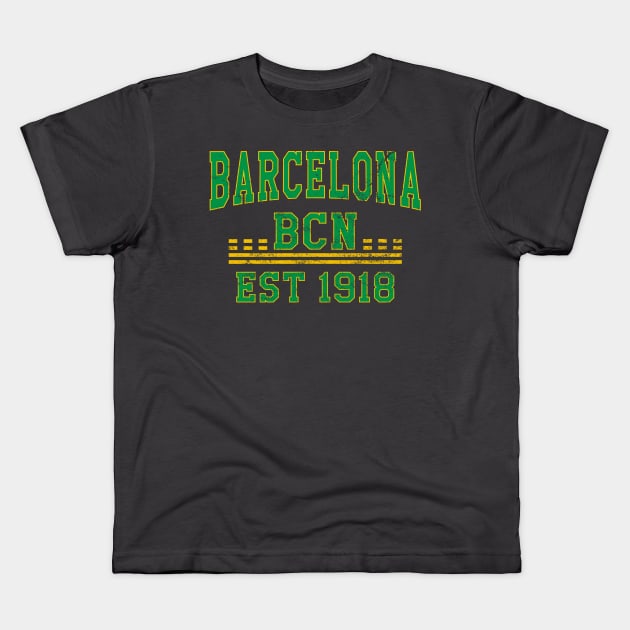 BCN Barcelona Airport in collegiate style Kids T-Shirt by Airport Apparel